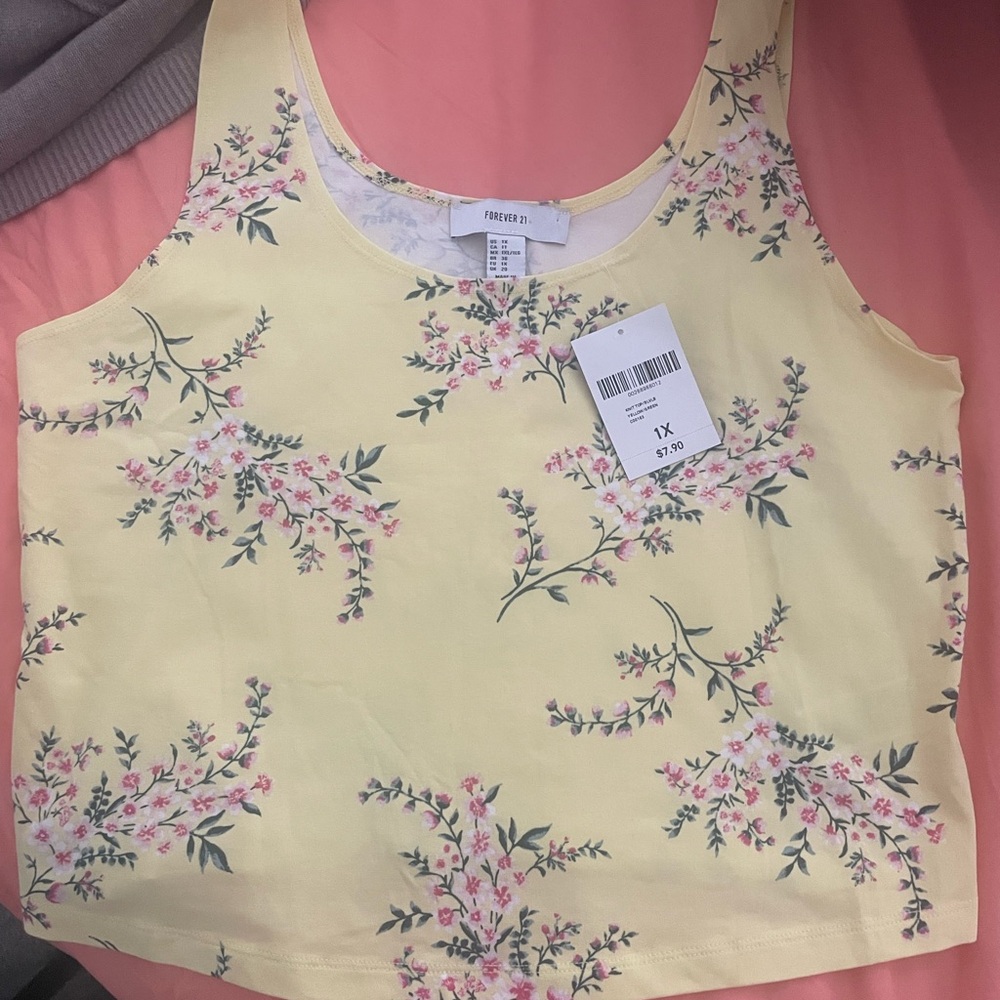 Forever 21 Floral Print Yellow Tank Top